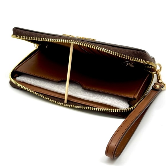 Michael Kors Large Jet Set Travel Flat Phone Case Wallet - Brown Signature - Picture 7 of 8